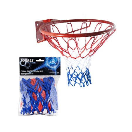 Купить Сетка баскетбольная Torres, нить 4 мм, бело-сине-красная в Березниках 